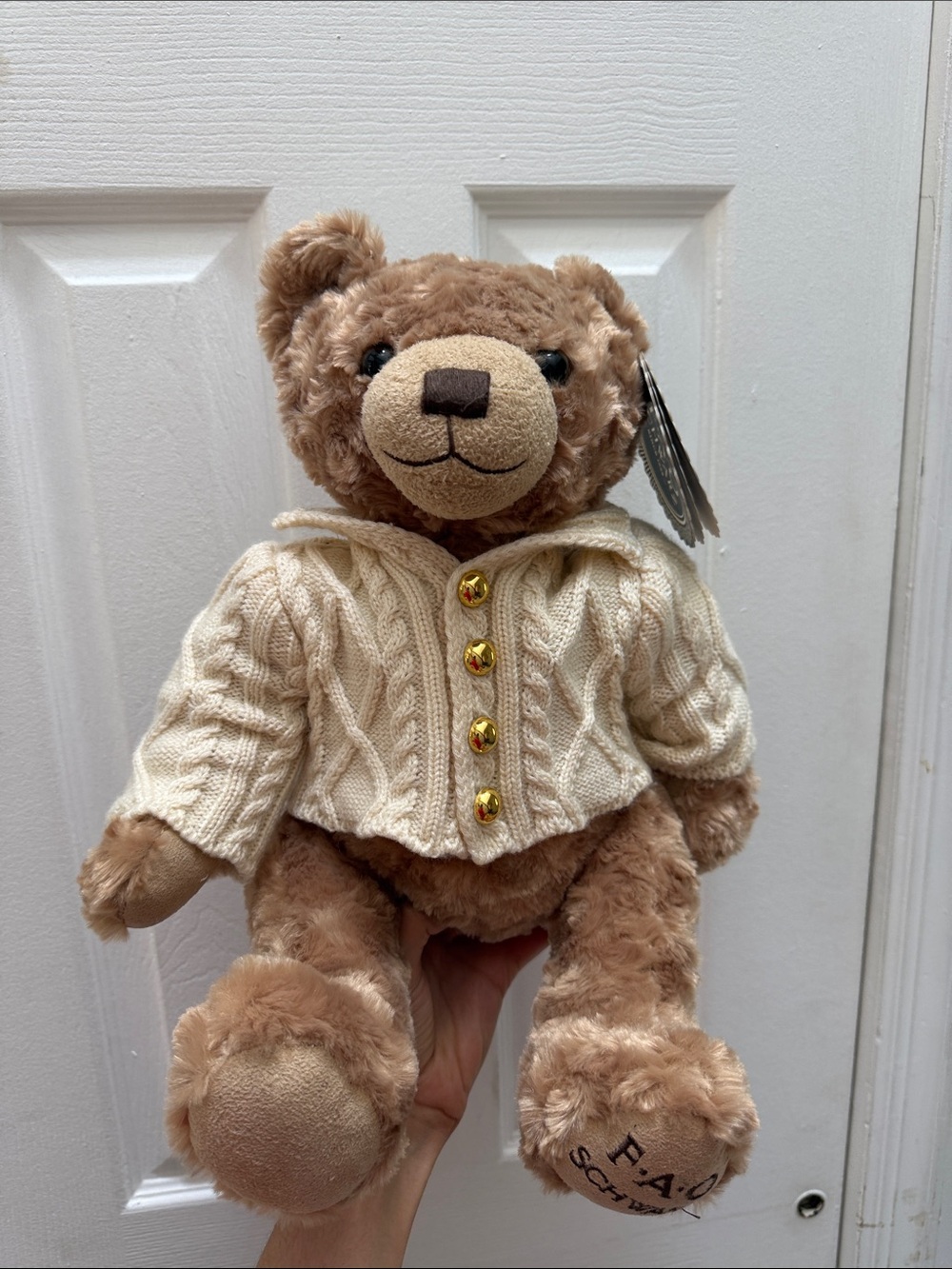 FAO Schwarz Plush Teddy Bear in Brown with Cream Sweater